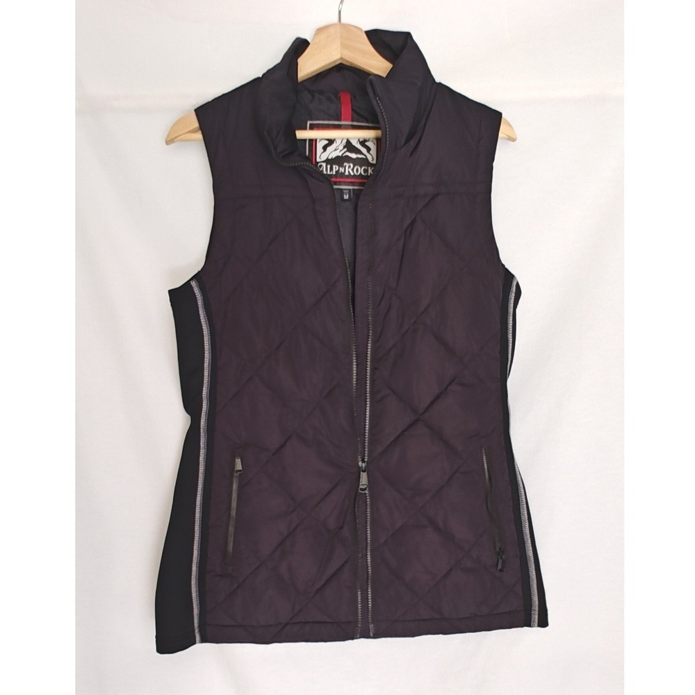 Alp-N-Rock Quilted Vest Black Diamond Stitch Full Zip Stretch Panel Longline M